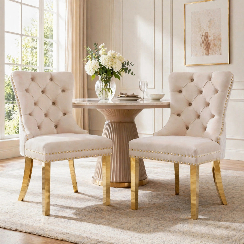 SEDIA da pranzo imbottita 50,5x45x95 cm in velluto beige Set 2 pezzi