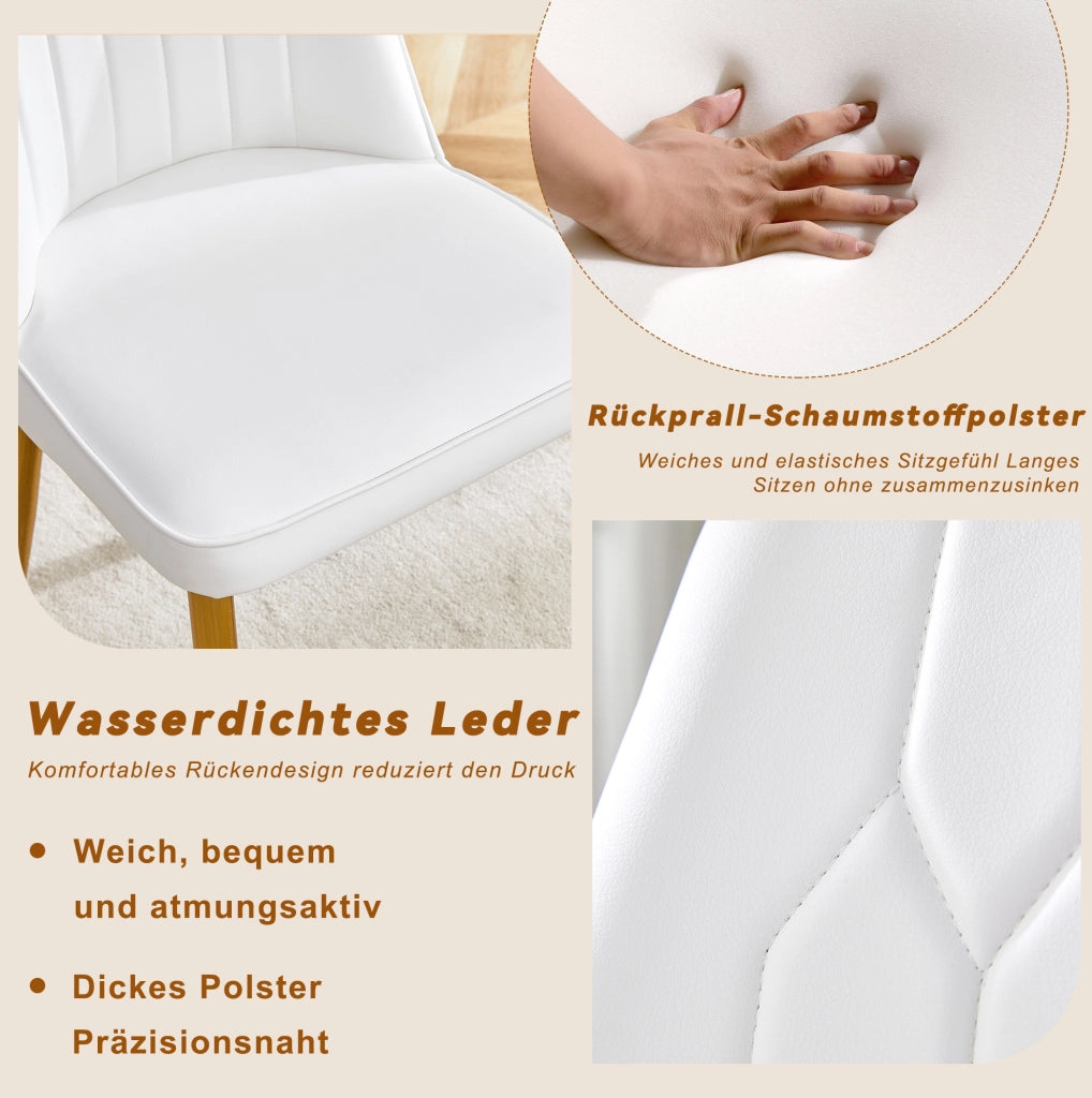 Sedia da pranzo moderna bianca con dettagli oro; 89 cm in PU leather e metallo