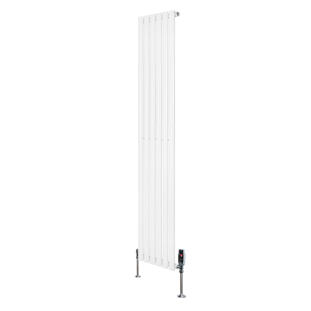 Radiatore Verticale Ovale 1800x360mm Bianco con Valvole TRV