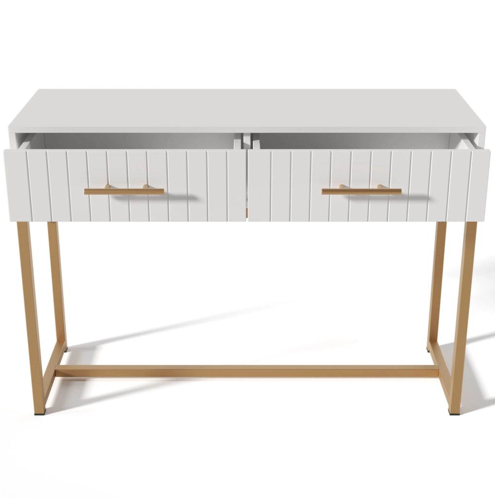 Toeletta con 2 cassetti 100x45x75 cm in truciolare bianco con base in metallo