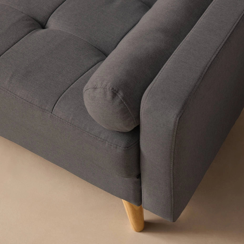 Divano in stile scandinavo in tessuto semplice, 3 posti, grigio scuro