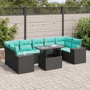 Set Divani da Giardino con Cuscini 8 pz Nero Polyrattan Acacia