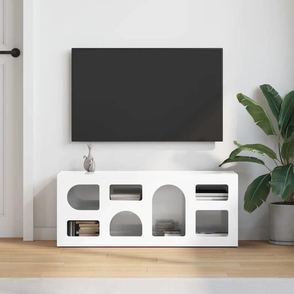 Mobile TV Bianco Lucido 100 x 35 x 40 cm Legno multistrato 891268