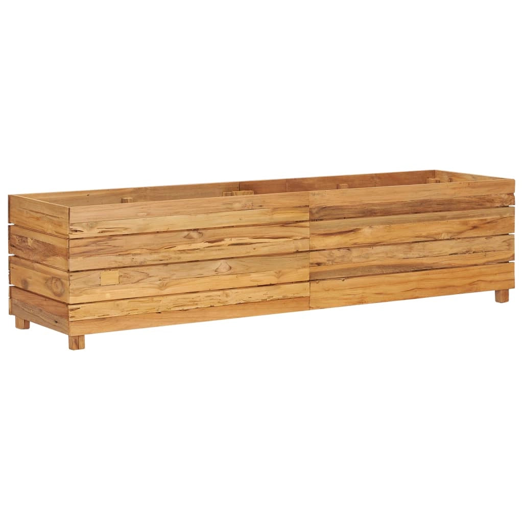 Aiuola rialzata per piante e fiori 150 x 40 x 38 cm legno di teak riciclato e acciaio 02_0000912