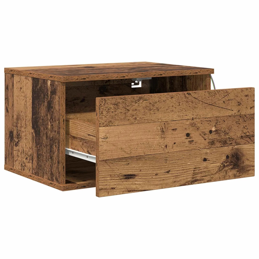 Set di 2 Mobiletto da Comodino | Armadio da Notte | Mobiletto da notte a parete con cassetto Legno vecchio