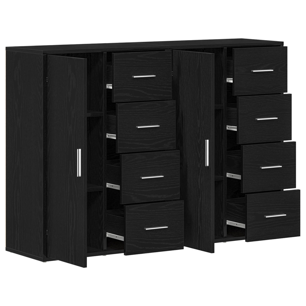 Credenze 2 pz Nero Rovere 60x31x84 cm Legno ingegnerizzato
