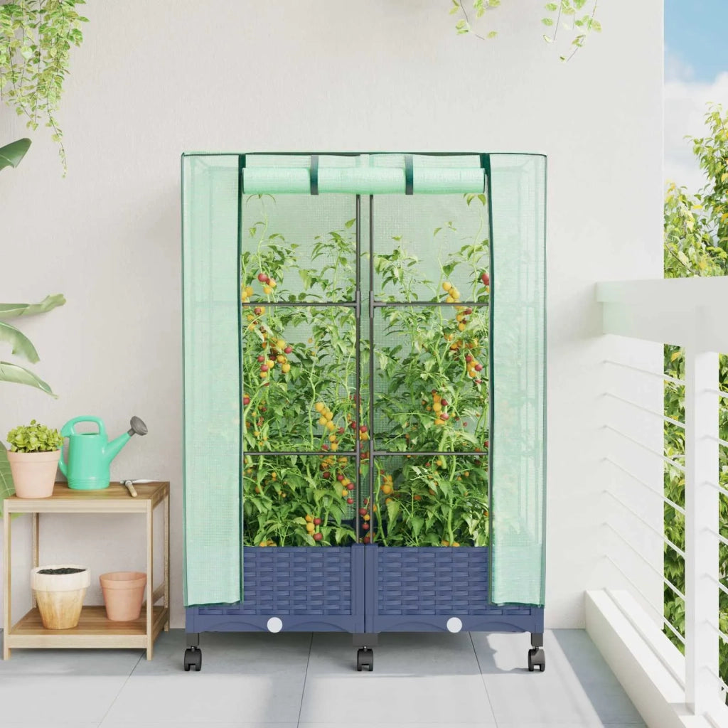 Vaso da Giardino con Copertura per Serra e Ruote 2 pz PP 3422976