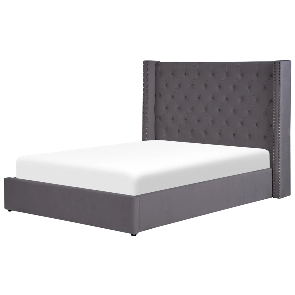 Letto contenitore velluto grigio e argento 140 x 200 cm glamour elegante