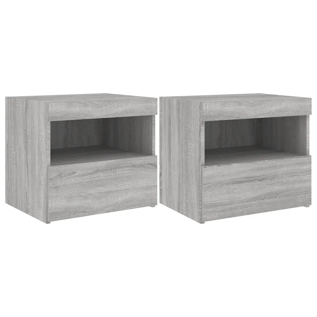 Comodini con Luci LED 2pz Grigio Sonoma 50x40x45 cm 836774