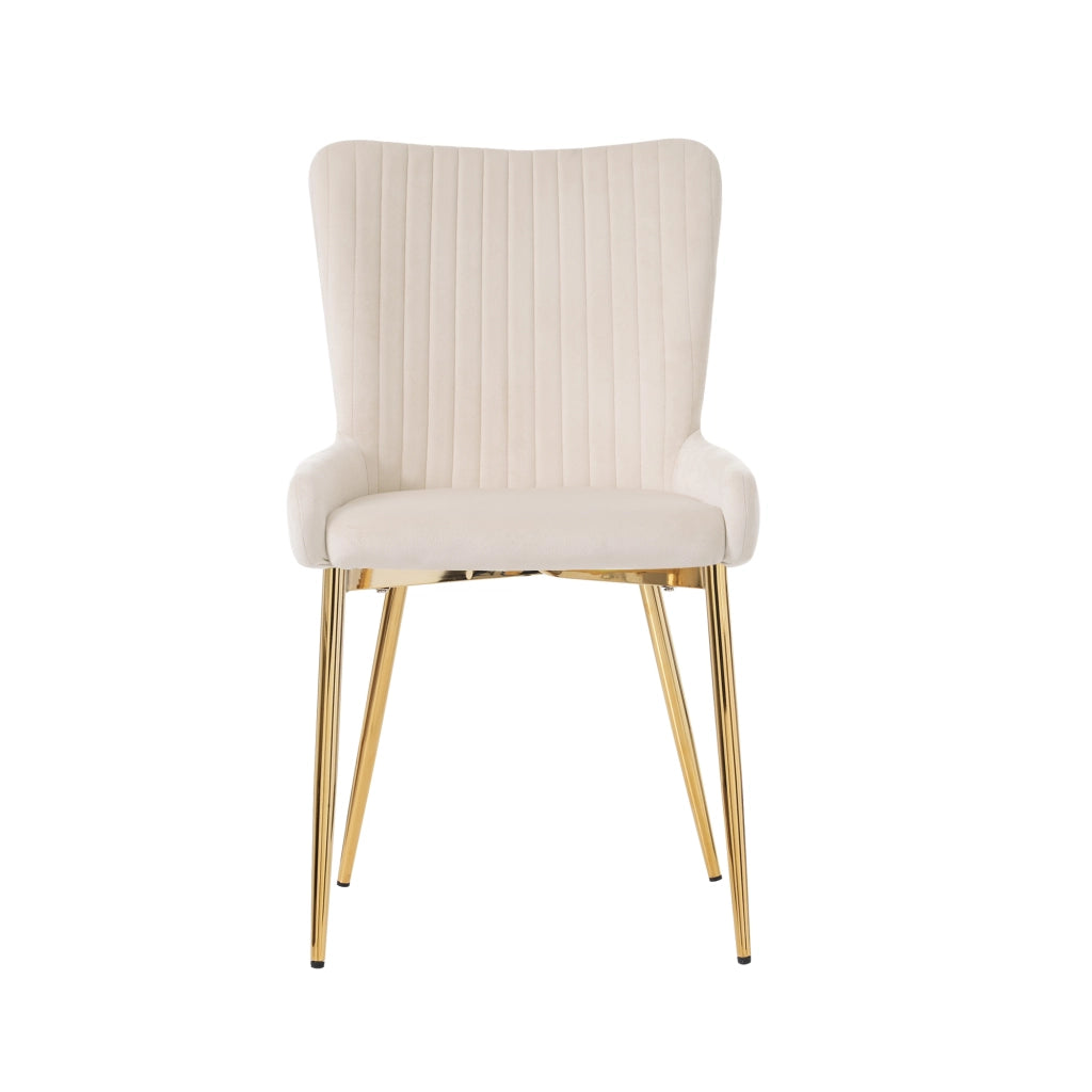 Sedia da pranzo in velluto beige e oro, set da 2, con struttura in metallo e montaggio facile