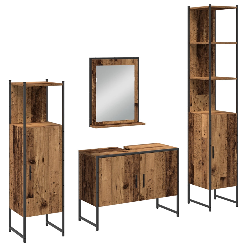 Set di Mobili da Bagno 4 Pezzi Legno Invecchiato Legno Ingenerizzato