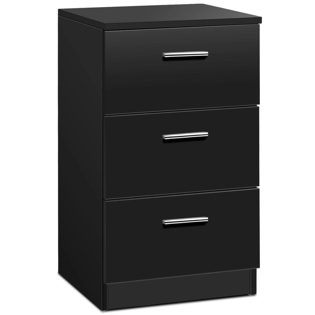 Cassettiera a tre cassetti moderna in legno truciolato Mobiletto per camera da letto 67x38x35cm Nero-Cassettiere