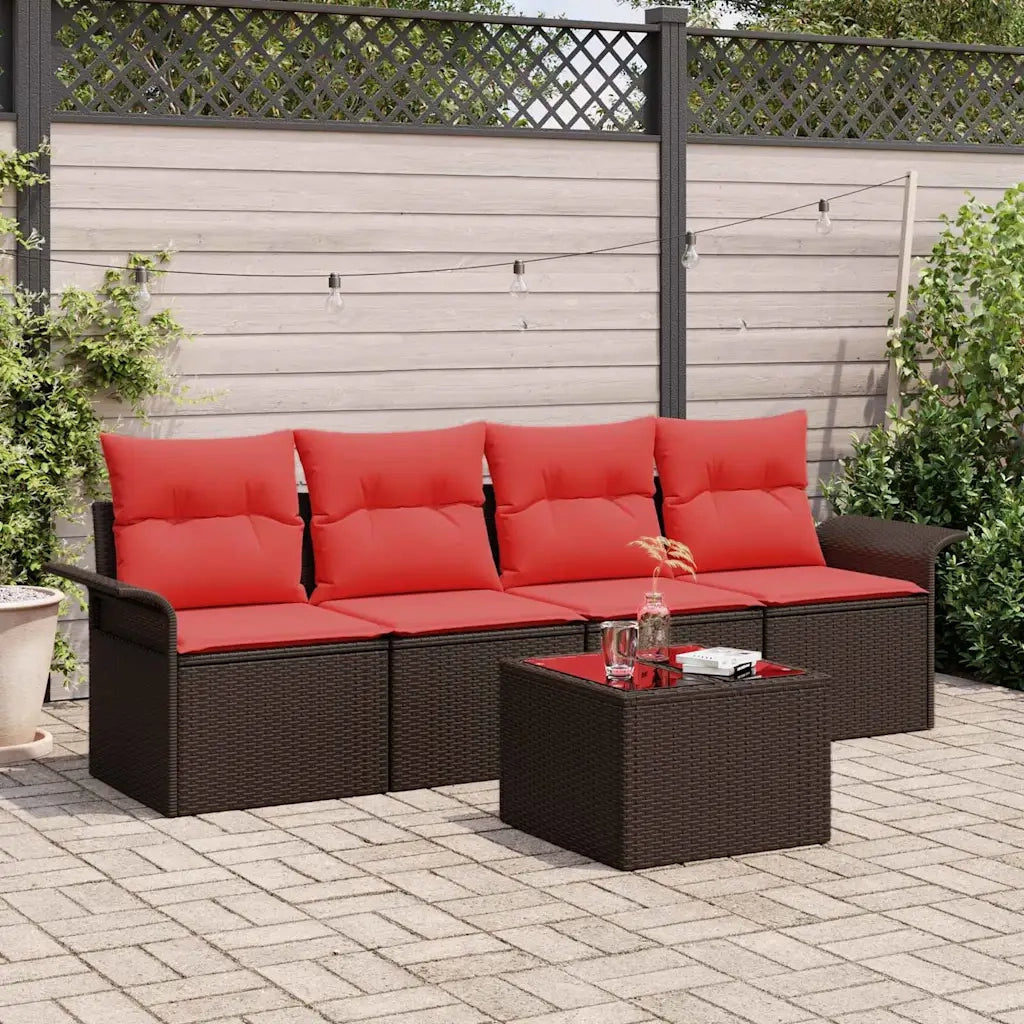 Set di divani con cuscino 5 pcs Marrone polyrattan