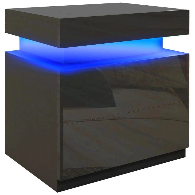 COMODINO LED A 16 COLORI E 4 MODALITÀ CON 2 CASSETTI, IN LEGNO, 45X35X52 CM, NERO