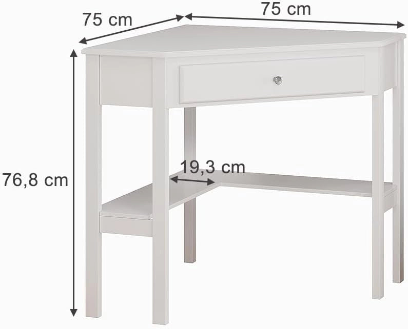 Scrivania ad angolo Velto, Bianco, 75 x 71.6 cm, adatto come postazione di lavoro per PC, laptop e documenti