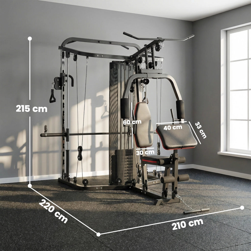 Stazione di allenamento multifunzione ¨C zephmum ¨C con pesi 65kg, lat machine, preacher curl, butterfly