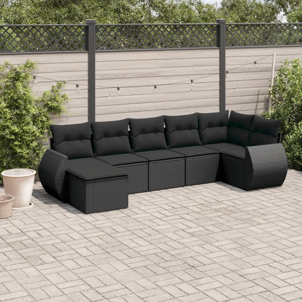 Set Divani da Giardino con Cuscini 7pz Nero Polyrattan 3254012