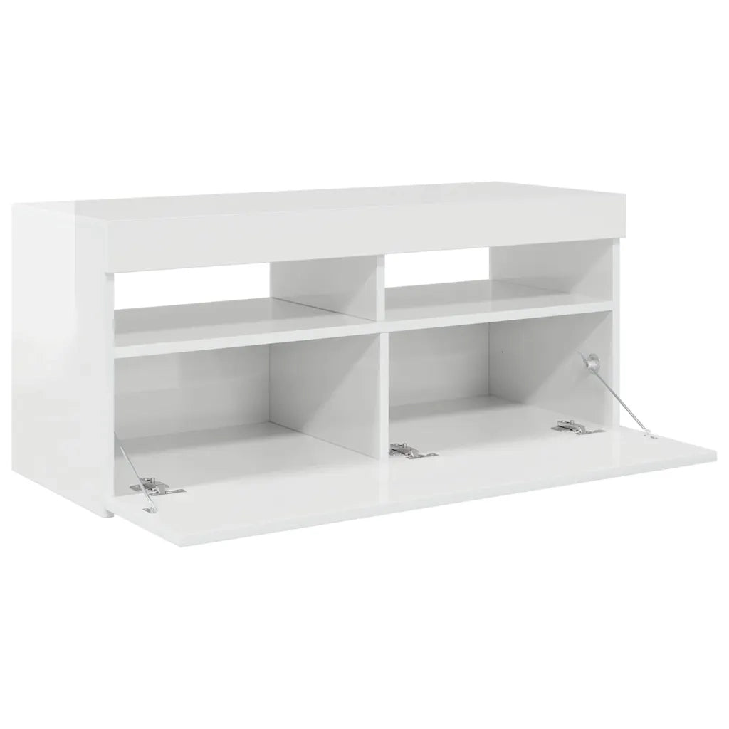 Mobile Porta TV con Luci LED Bianco Lucido 90x35x40 cm 804388