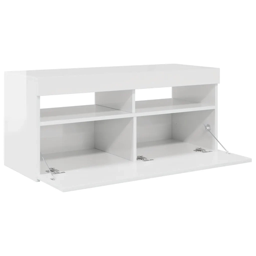 Mobile Porta TV con Luci LED Bianco Lucido 90x35x40 cm 804388