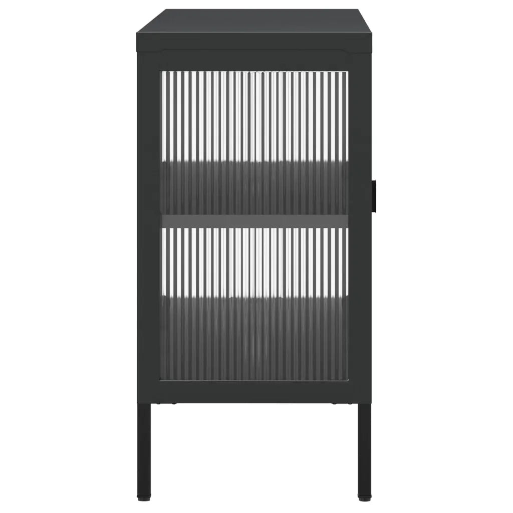 Credenza-Buffet-Armadio da cucina Nera 105x35x70 cm Vetro e Acciaio