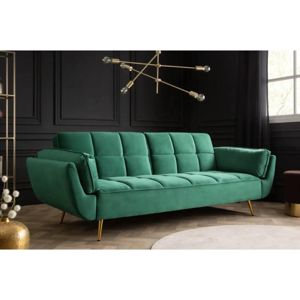 Divano dritto NEVISI verde smeraldo – Divano scandinavo trasformabile in velluto
