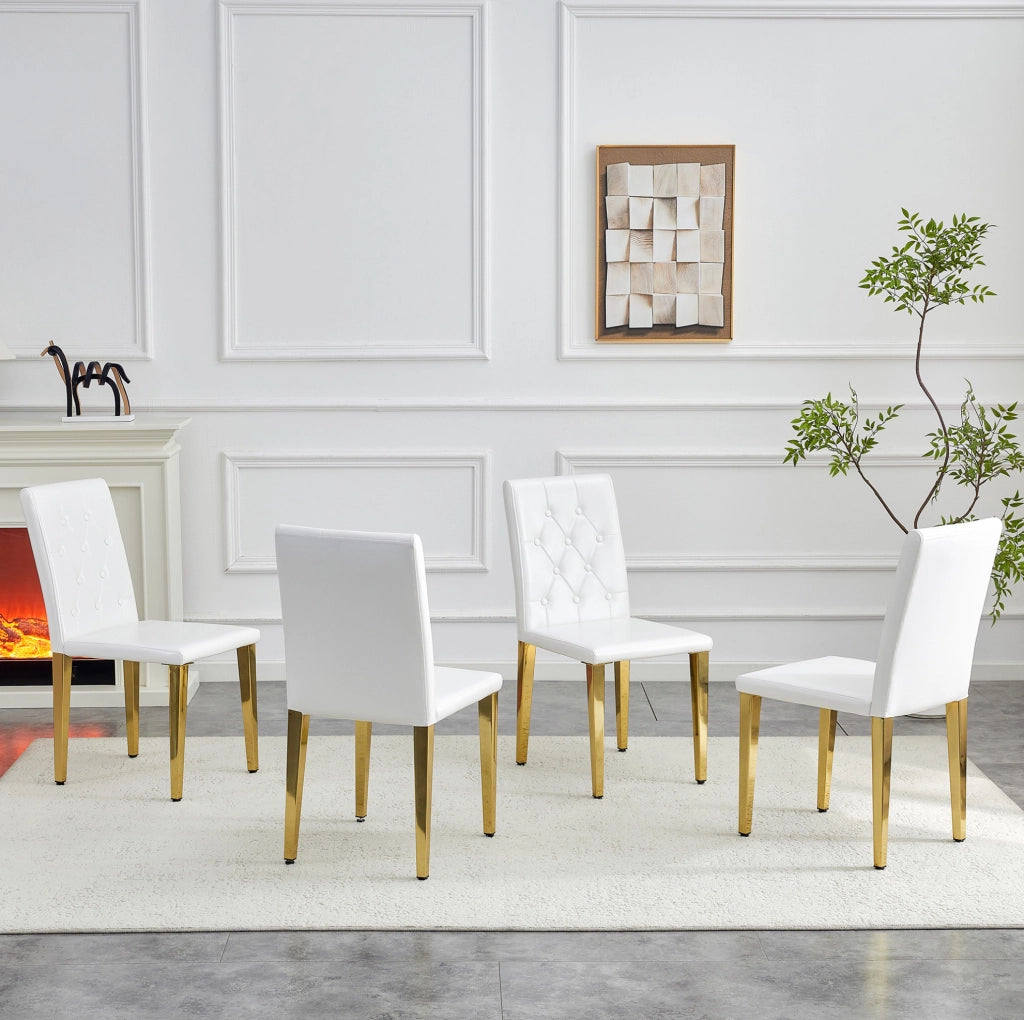 Set di 4 sedie da pranzo in PU bianco con gambe in metallo dorato lucido; 89 cm