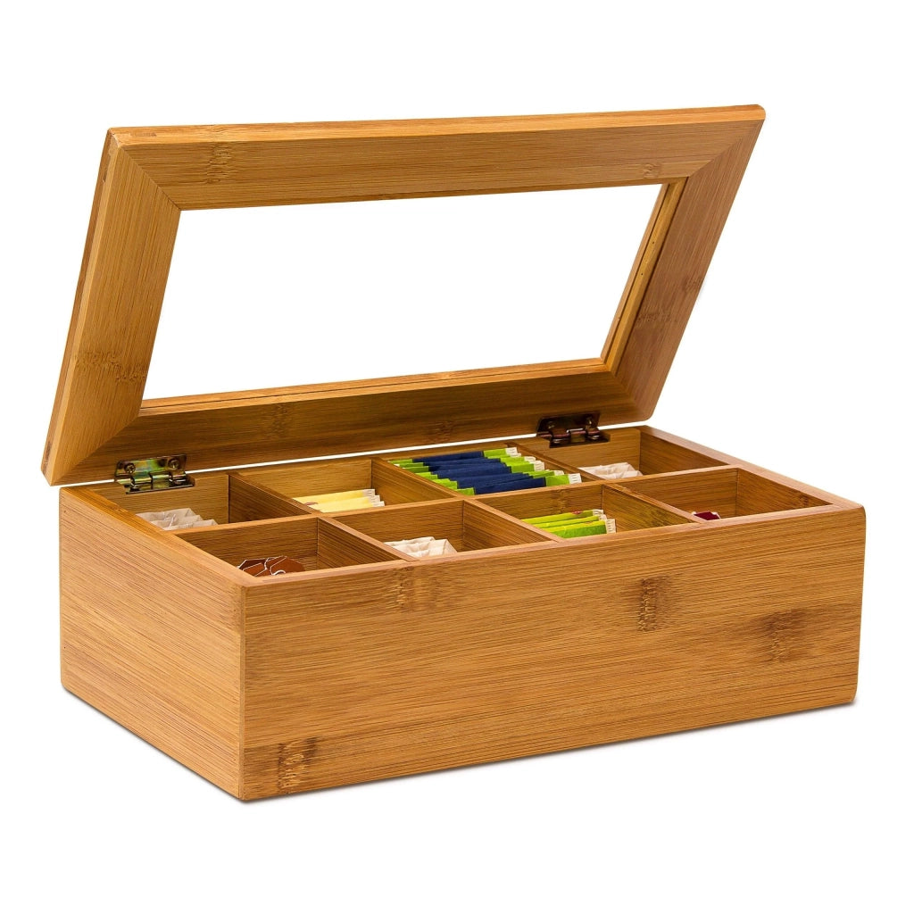 Scatola da tè in bambù con 8 scomparti porta bustine di tè sfuso cucina 28 cm beige 4313041