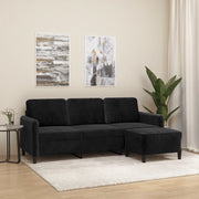 Divano a 3 Posti con Poggiapiedi Nero 180 cm in Velluto 3201179