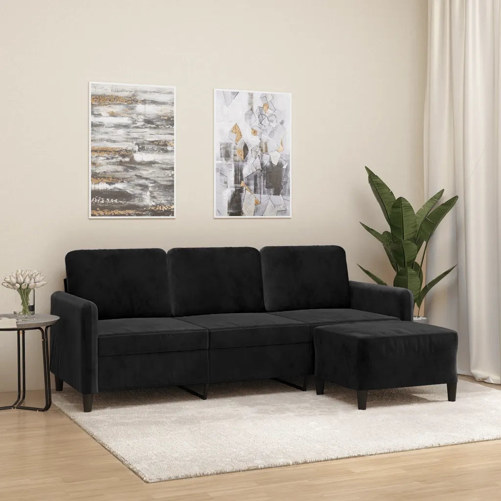 Divano a 3 Posti con Poggiapiedi Nero 180 cm in Velluto 3201179