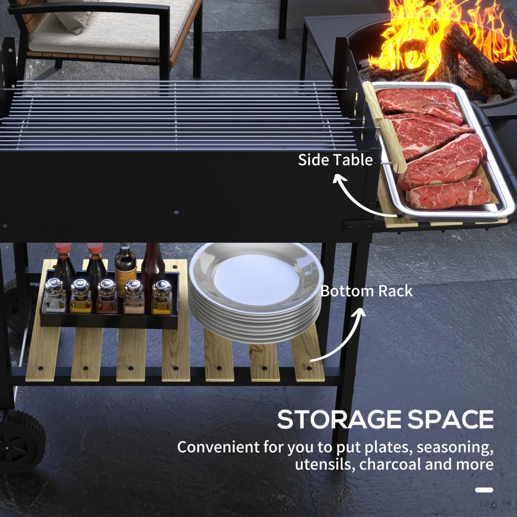 Barbecue a Carbonella 2 Griglie e 2 Ripiani 113x53.5x82.5 cm in Metallo e Legno Nera