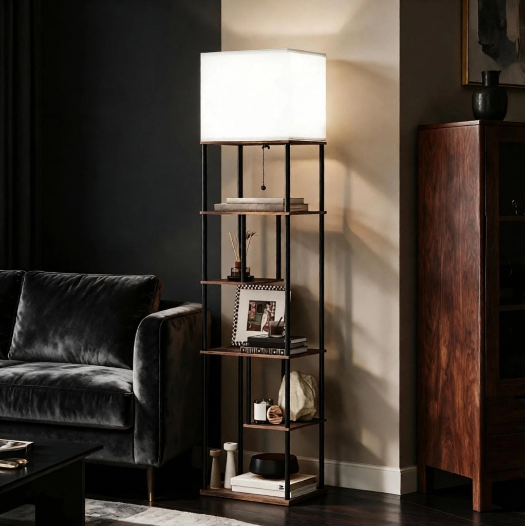 LAMPADA da terra dimmerabile 40x29x171 cm con ripiani e telecomando