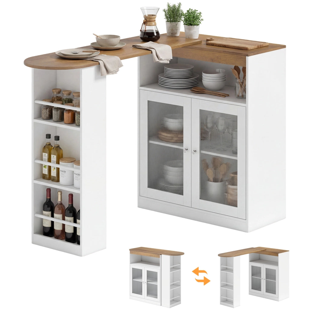 Tavolo da bar allungabile e girevole 90¡ã ¨C zephmum ¨C Bianco e naturale 150x80x105,5 cm