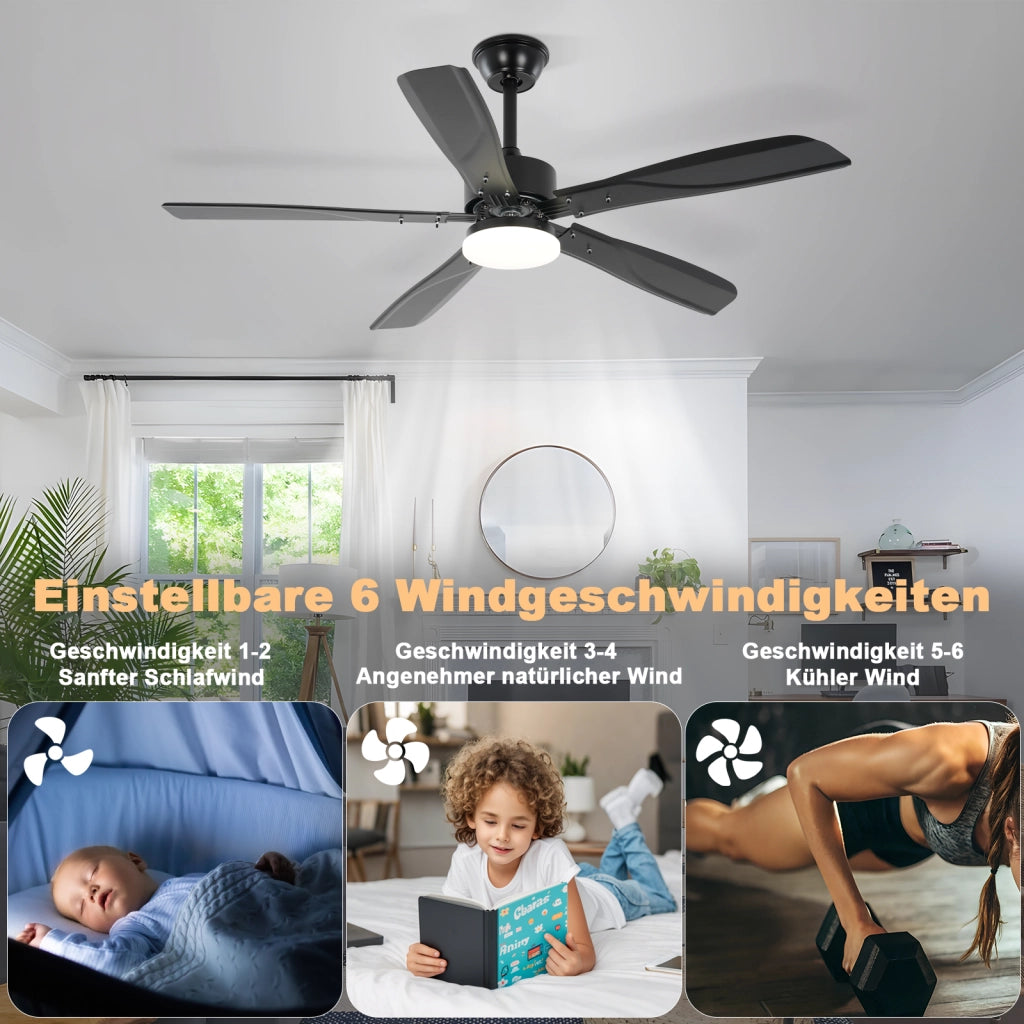 ZMH Ventilatore da soffitto nero con illuminazione silenziosa LED dimmerabile 23W