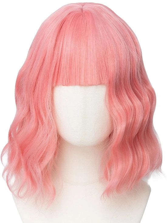Pruik naturale rosa - corta ondulata con coda di cavallo - pruika sintetica per cosplay - leggera 20 gram - lunghezza dei capelli 30 cm - facile da utilizzare con chiusura a nastro