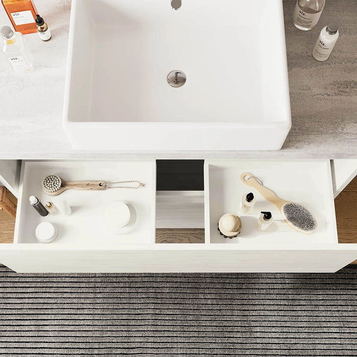 Mobile bagno a terra 80 rovere ghiaccio e top cenere con specchio LED Lisbona