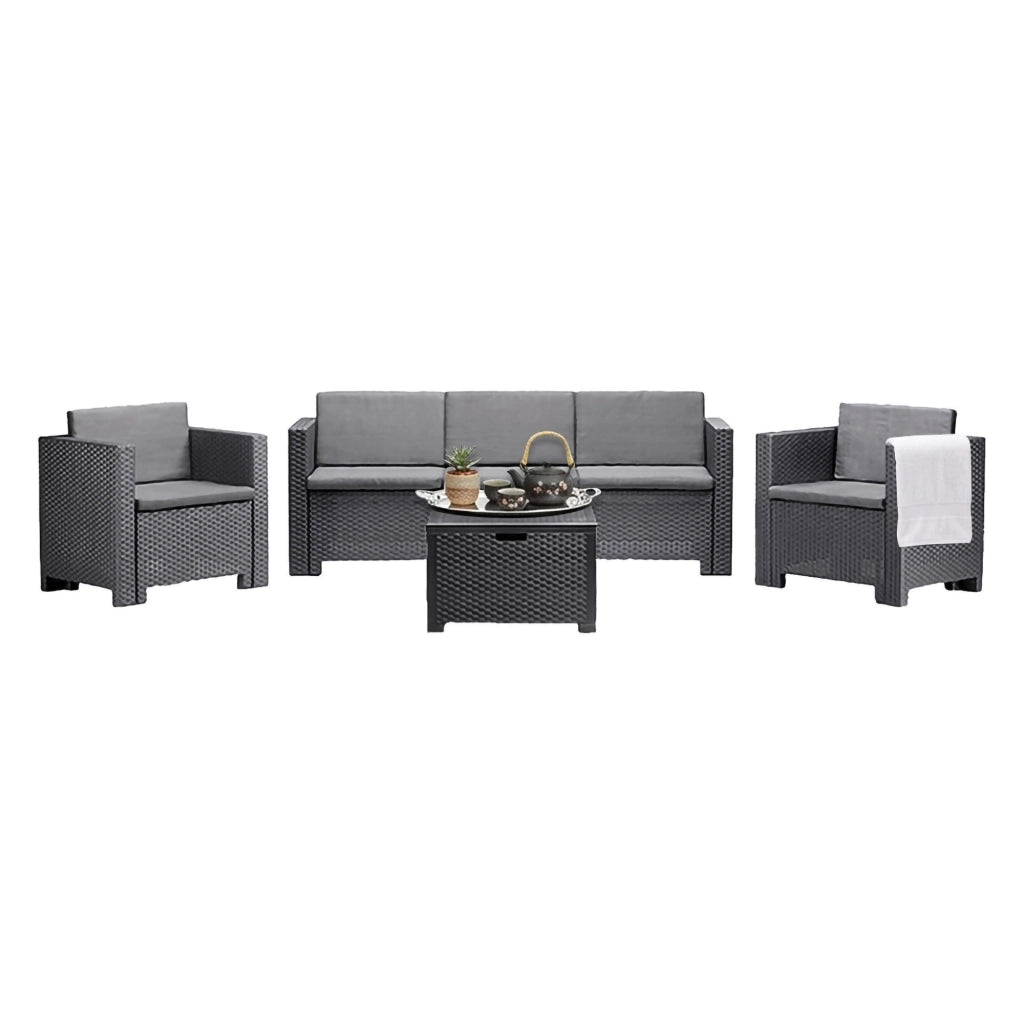 Set salotto da esterno Cameri, Salottino outdoor, Set da balcone o giardino, Composizione soggiorno per esterni, Made in Italy, Antracite