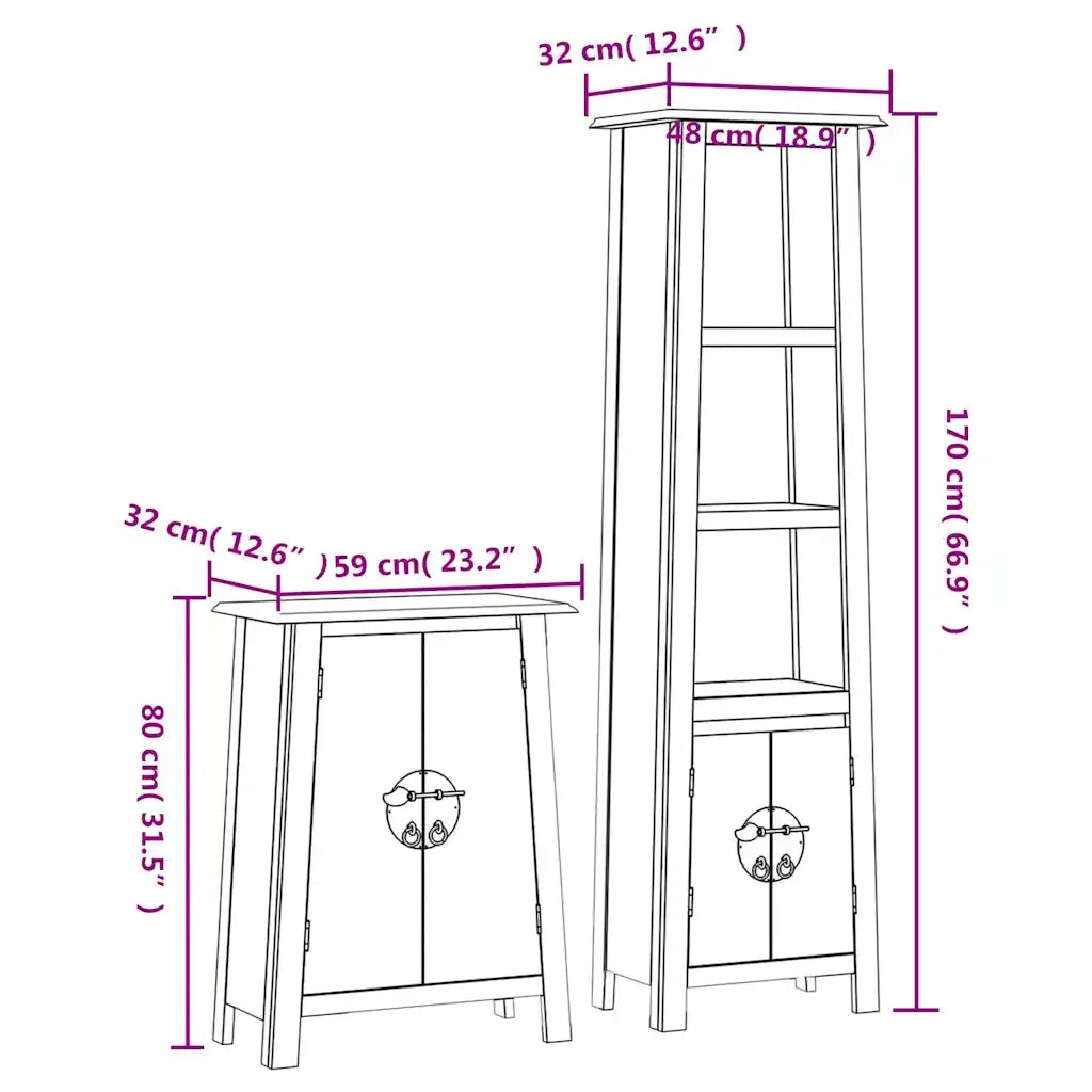 Set Mobili da Bagno 2 pz in Legno Massello di Pino