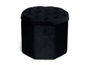 Pouf Salotto Contenitore Imbottito Trapuntato Ottagonale Velvet Tinta Unita - Pouf - Nero