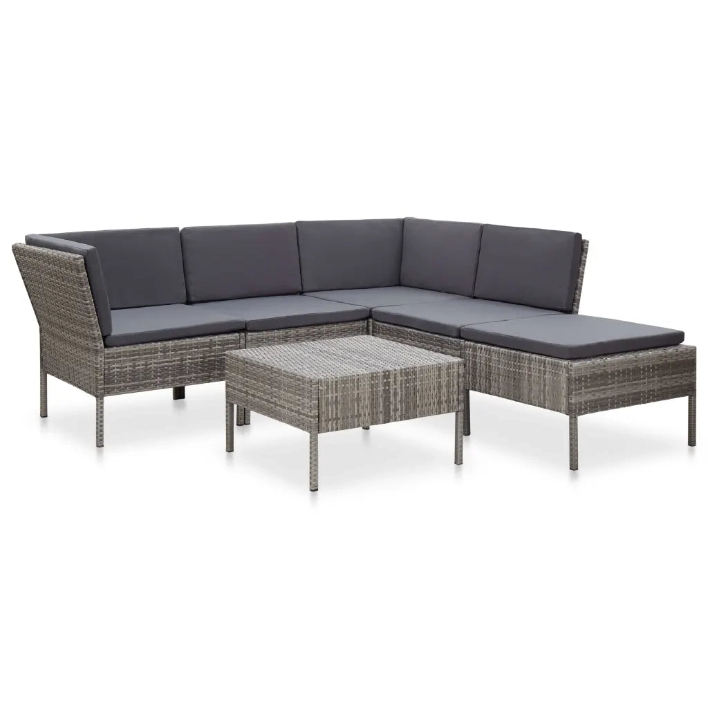 Set Divani da Giardino 6 pz con Cuscini in Polyrattan Grigio cod mxl 37983