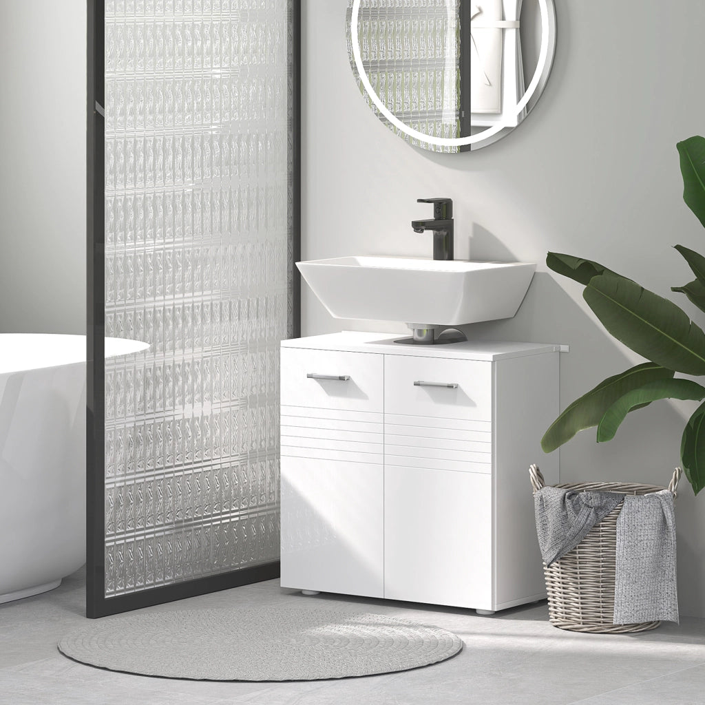 Mobile da Bagno Sottolavabo con 2 Ante e Ripiano Aggiustabile ¨C Zephmum ¨C 60x30x62,5 cm Bianco
