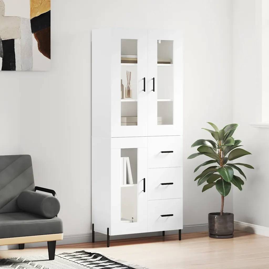 Credenza | Madia | Buffet da pranzo | Armadio da pranzo Bianca 69,5x34x180 cm in Legno Multistrato