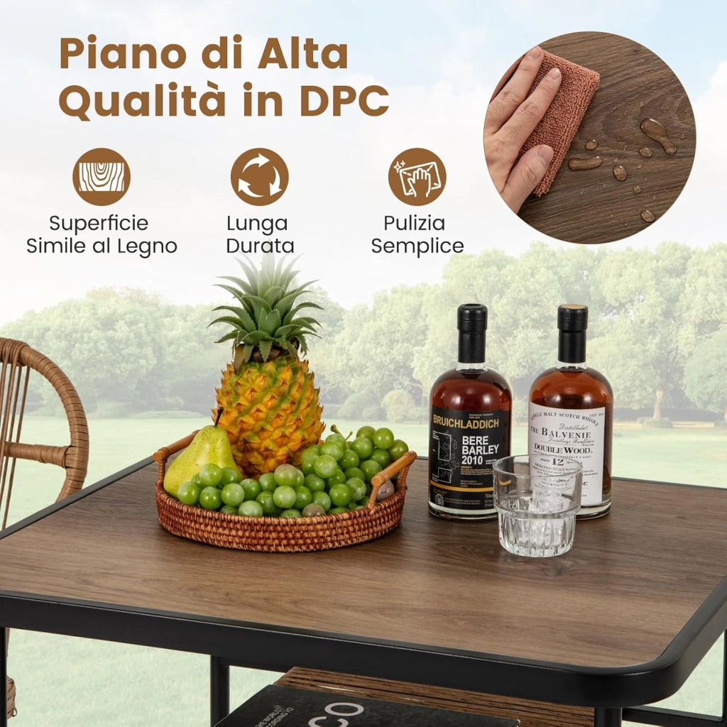 Salottino da Esterno in Rattan e Metallo, Set da Giardino con 2 Sedie Impilabili e Tavolo con Ripiano, Set di Conversazione per Patio e Pranzo