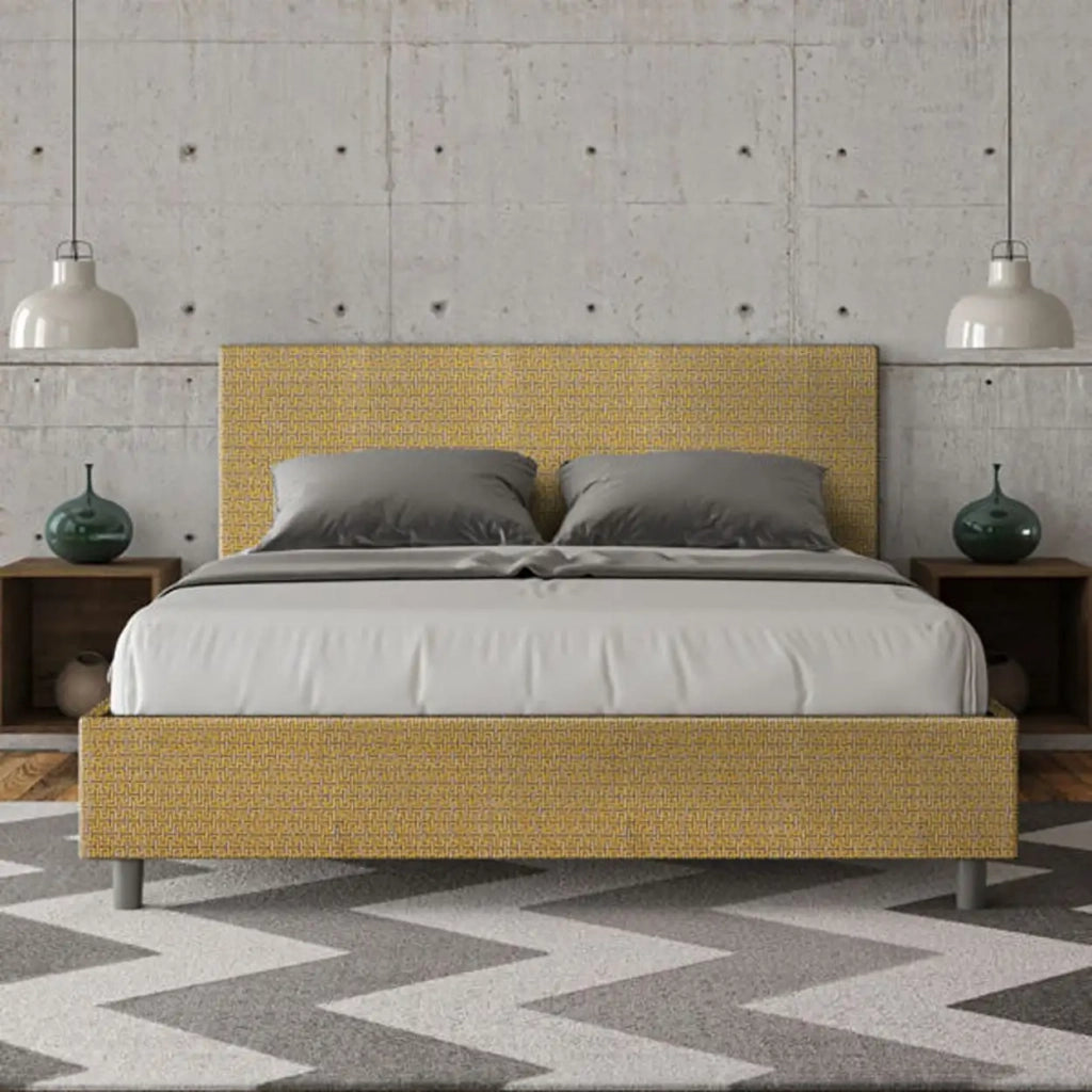 Letto matrimoniale contenitore imbottito 160x210 tessuto Labirinto 6 giallo Adele