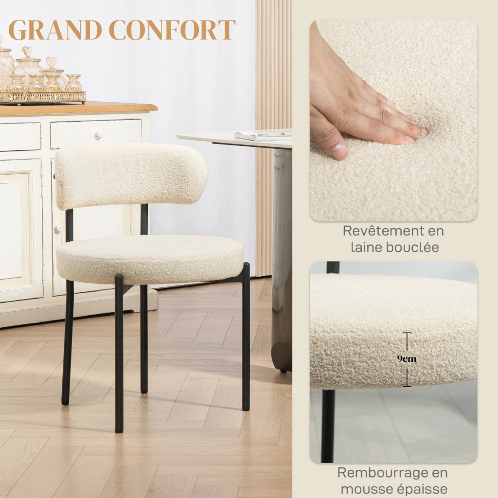 Set 2 Sedie da Pranzo Imbottite ¨C Xylo ¨C Tessuto Beige, Gambe in Metallo Nero, 51x51x76 cm