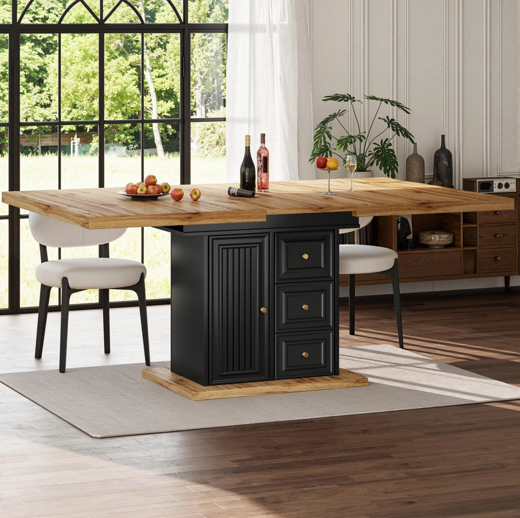 Tavolo da pranzo allungabile 110-140x80x75 cm; MDF e metallo; colore legno naturale