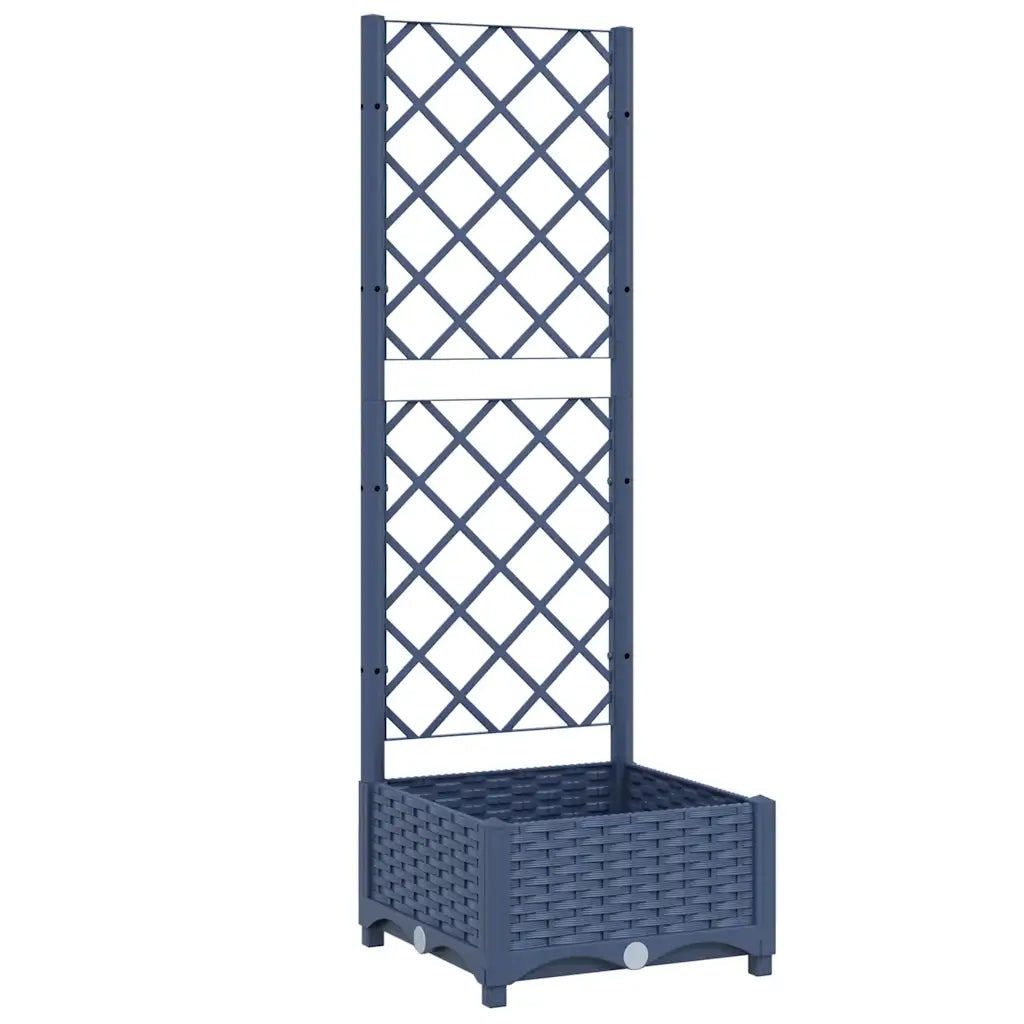 Fioriera | Cassetta per fiori | Vaso da giardino con traliccio blu grigio 40x40x121,5 cm PP