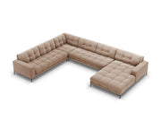 Cosmopolitan Design - Divano panoramico sinistro "Bali" 7 posti in velluto beige 