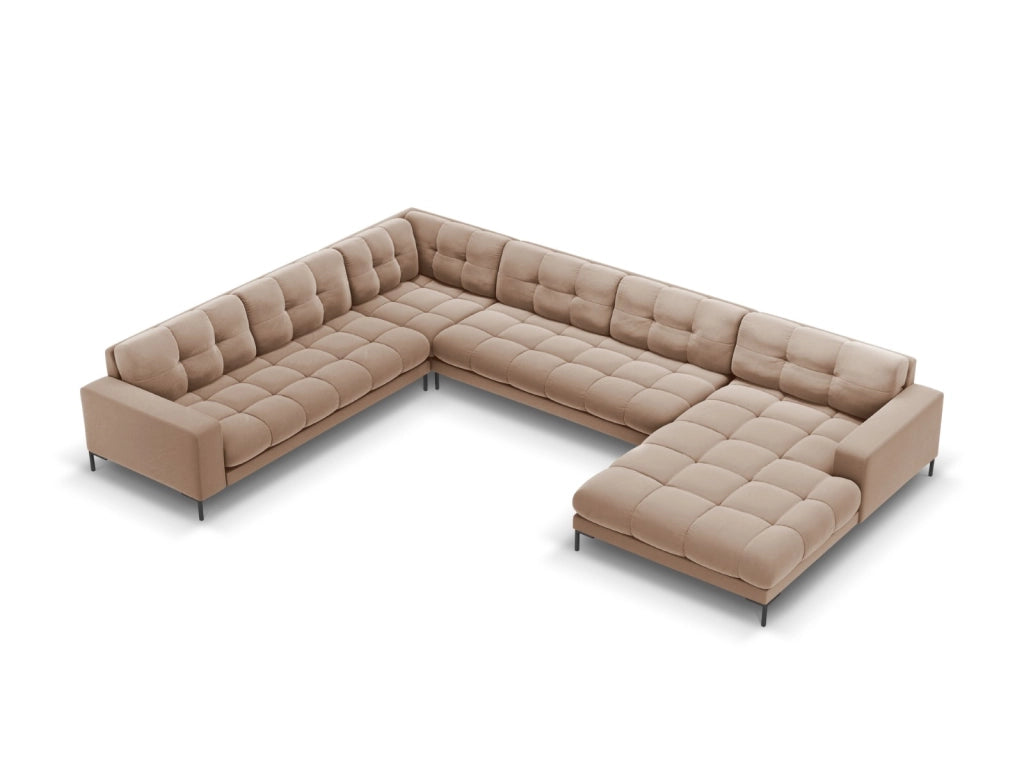 Cosmopolitan Design - Divano panoramico sinistro "Bali" 7 posti in velluto beige 