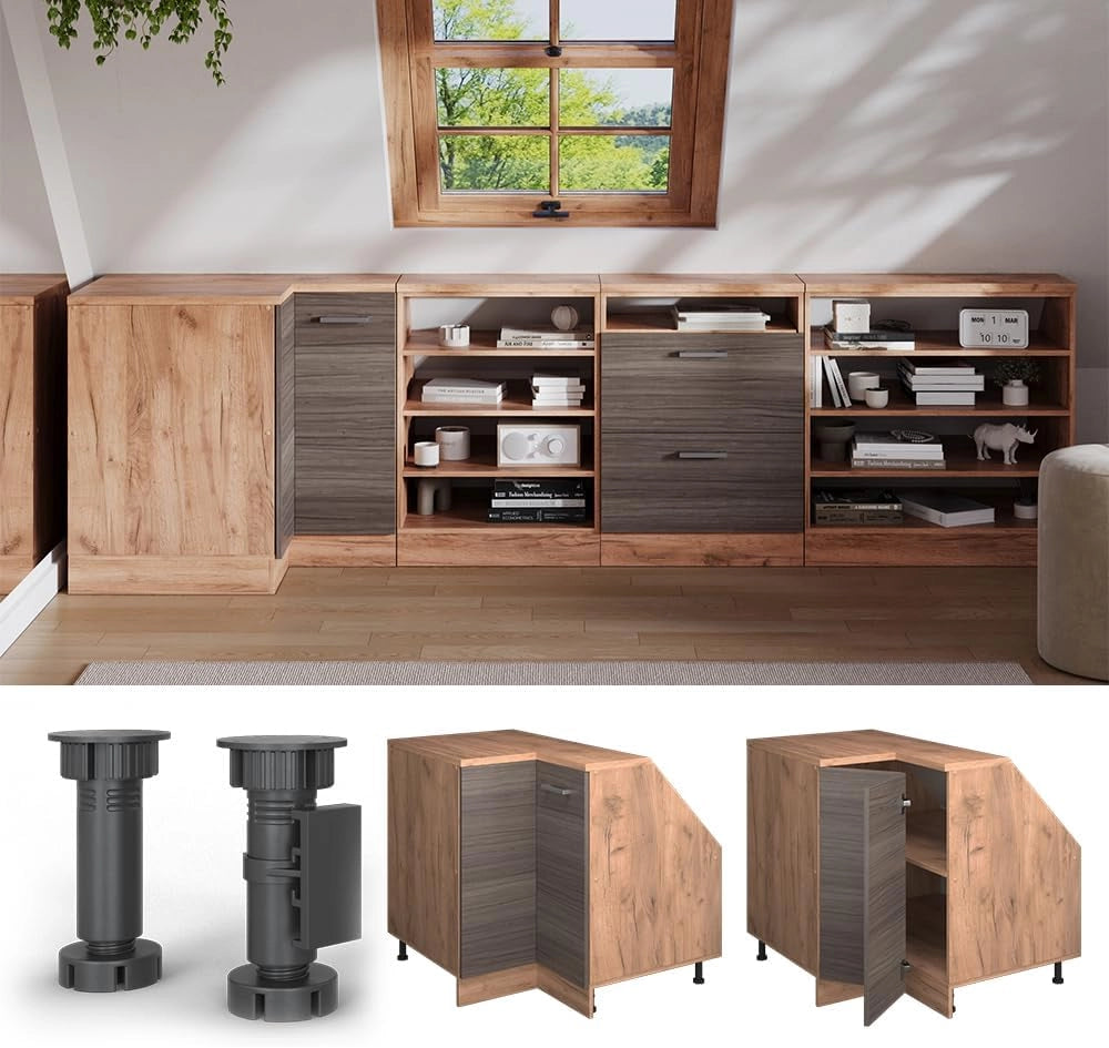 Mobile sottotetto Mobile angolare Rion, Grigio nobile, 75.6 x 81.6 cm con 1 porta, carcassa dell’armadio profondità 60 cm, adatto per il salvaspazio sotto tetti spioventi