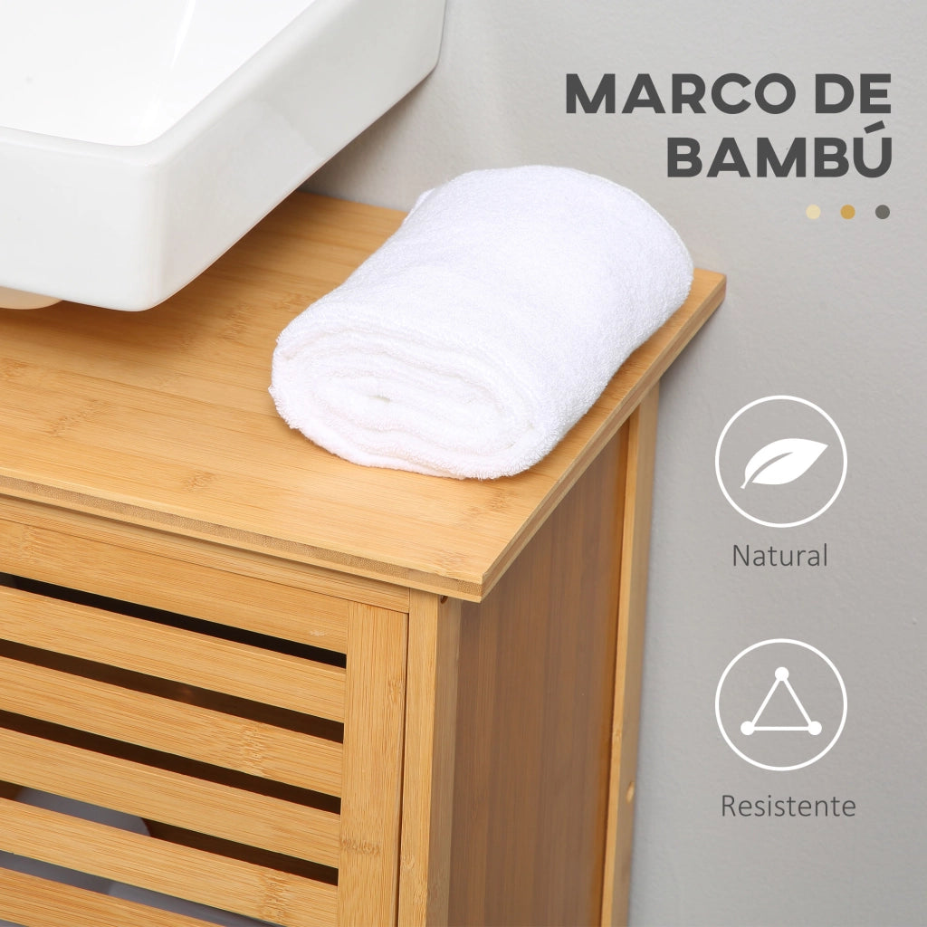 Mobile Bagno Sottolavabo in Bamb¨´ con 2 Ante 66x29x61,5 cm ¨C zephmum ¨C Naturale